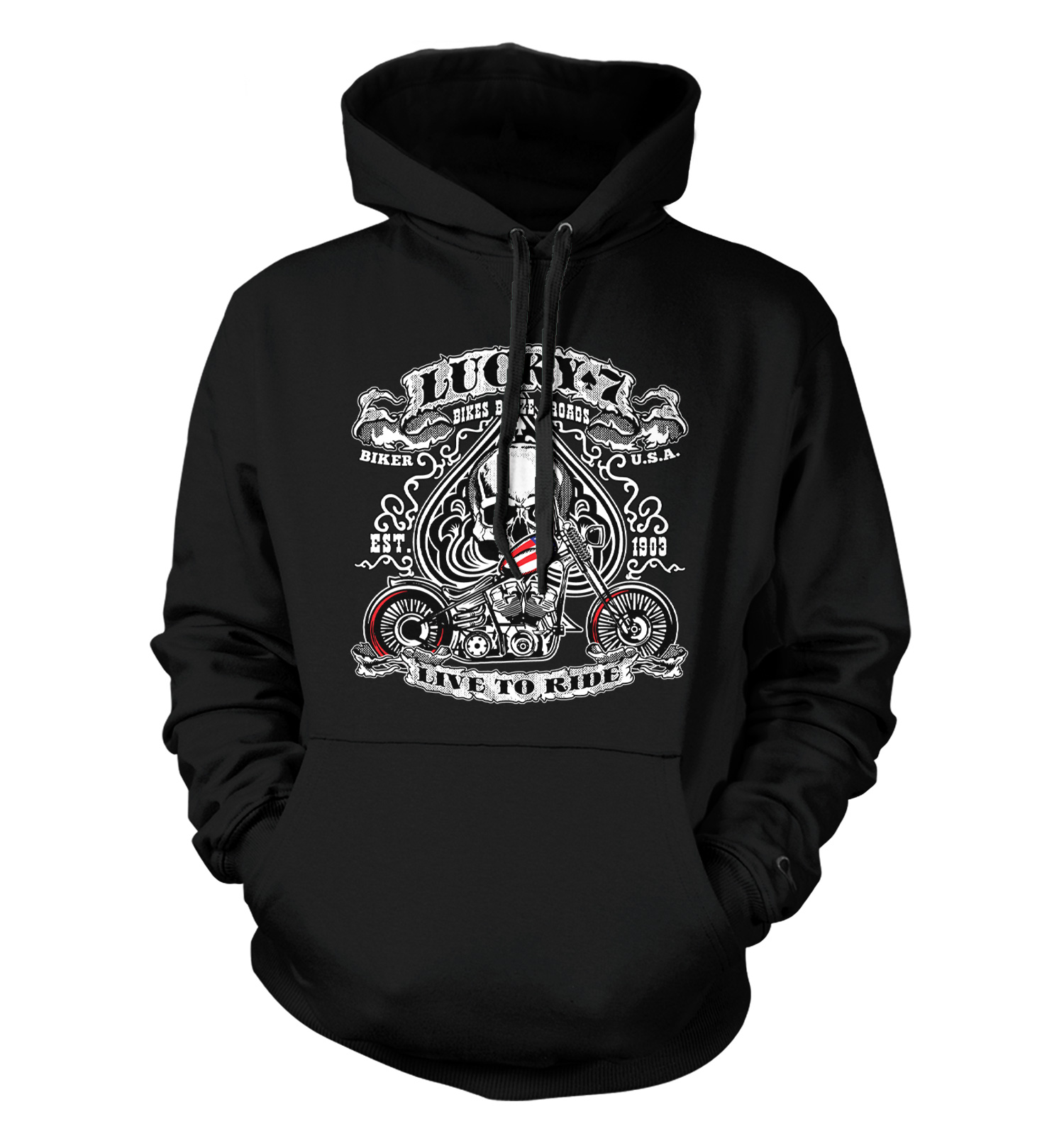 Lucky 7 Live To Ride - Motorcycle Bikes Booze Biker USA Unisex Hoodie