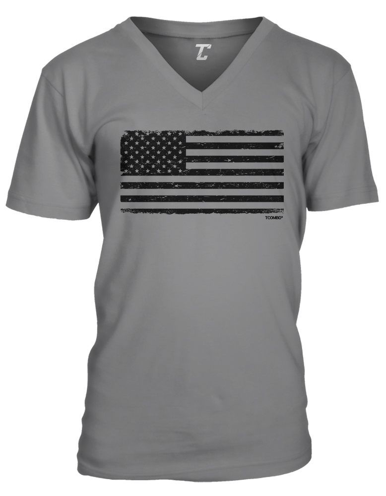 Distressed Black USA Flag – Patriotic Veterans Military Unisex V-Neck T-shirt