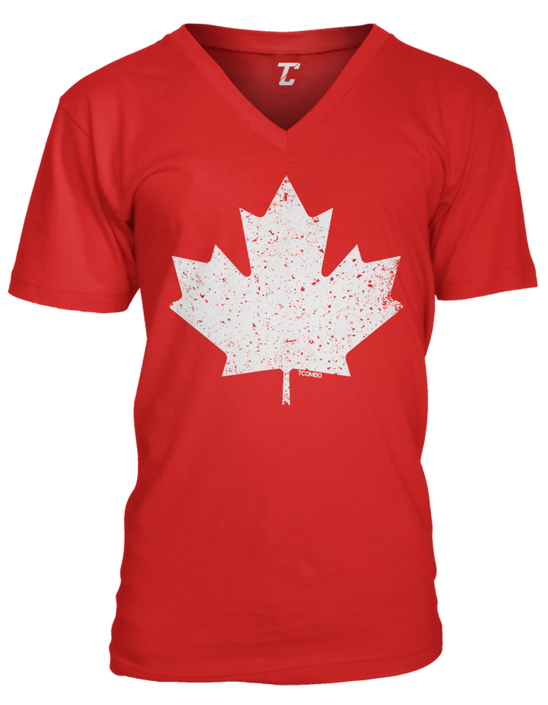 White Canada Varsity Men V-Neck Canadian Pride Maple Leaf Canada Flag Shirts 