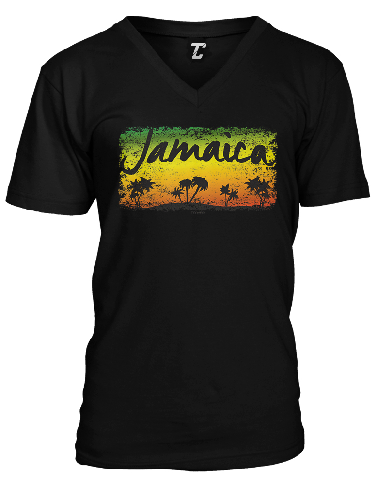 Jamaica Tropical Scene - Palm Trees Vacation Sunrise Unisex V-Neck T-shirt