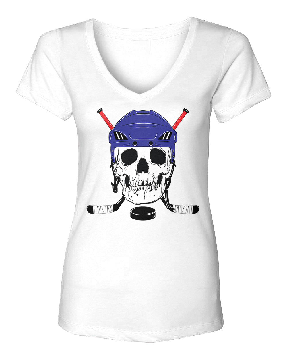 Skull And Crossed Hockey Sticks - Sports Helmet Puck Women's V-Neck T-Shirt