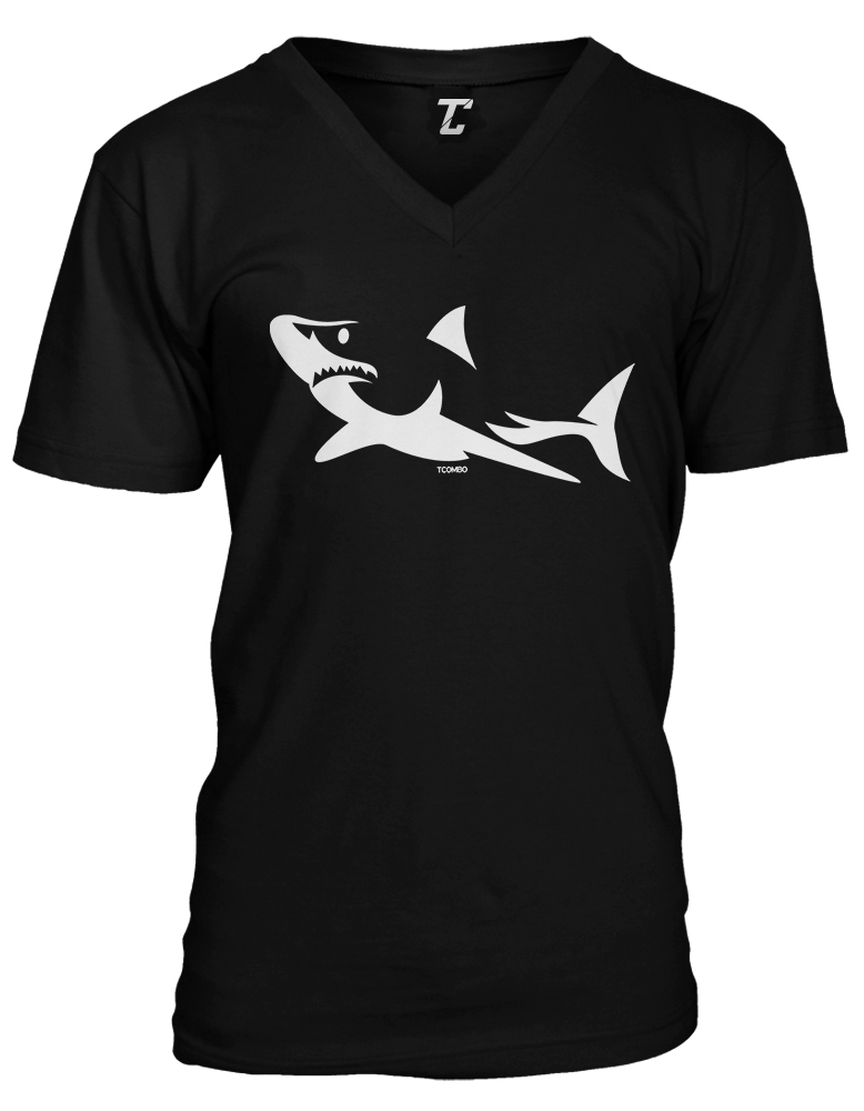 Shark Silhouette – Great White Hammerhead Ocean Fish Unisex V-Neck T-shirt