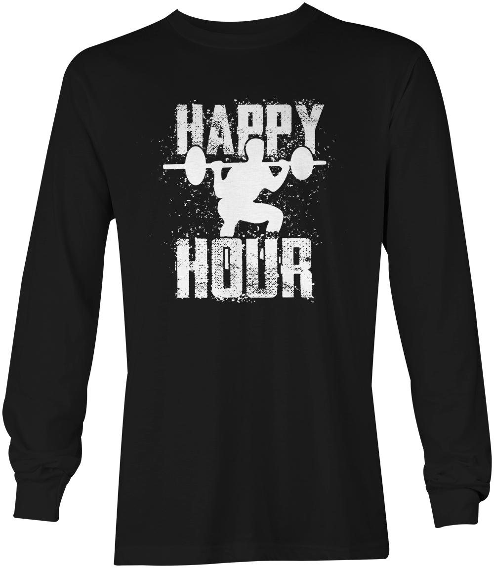 Happy Hour – Gym Workout Bodybuilder Weights Drinking Unisex Long Sleeve Shirt