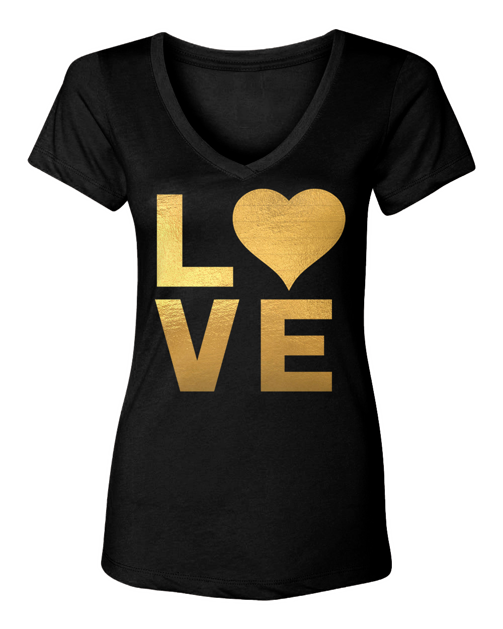 Gold Foil Love Heart – Valentine’s Day Romantic Women’s V-Neck T-Shirt