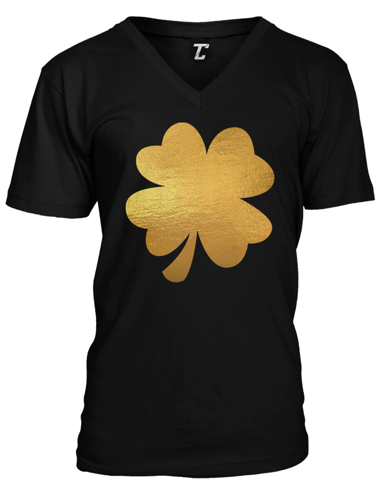 Gold Four Leaf Clover – St. Patrick’s Day Irish Luck Unisex V-Neck T-shirt