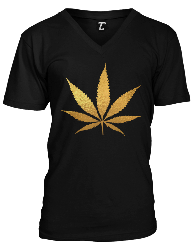 Gold Foil Marijuana Leaf – Weed Stoner Pothead 420 Unisex V-Neck T-shirt
