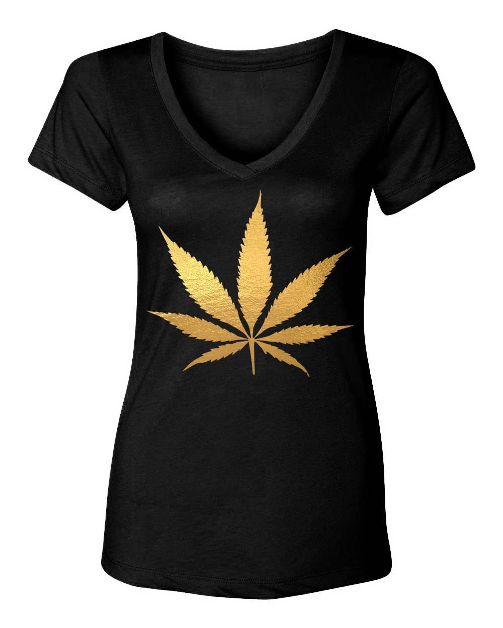 Gold Foil Marijuana Leaf – Weed Stoner Pothead 420 Women’s V-Neck T-Shirt
