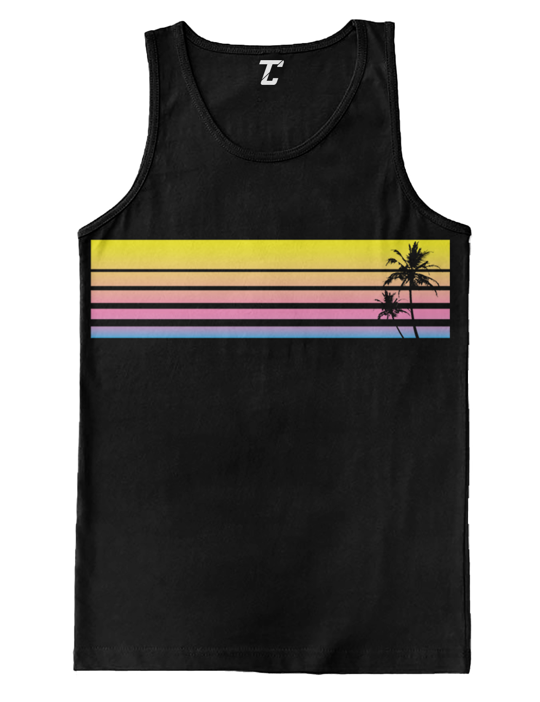 Vintage Sunset Scene – Palm Tree Vacation Beach Ocean Men’s Tank Top