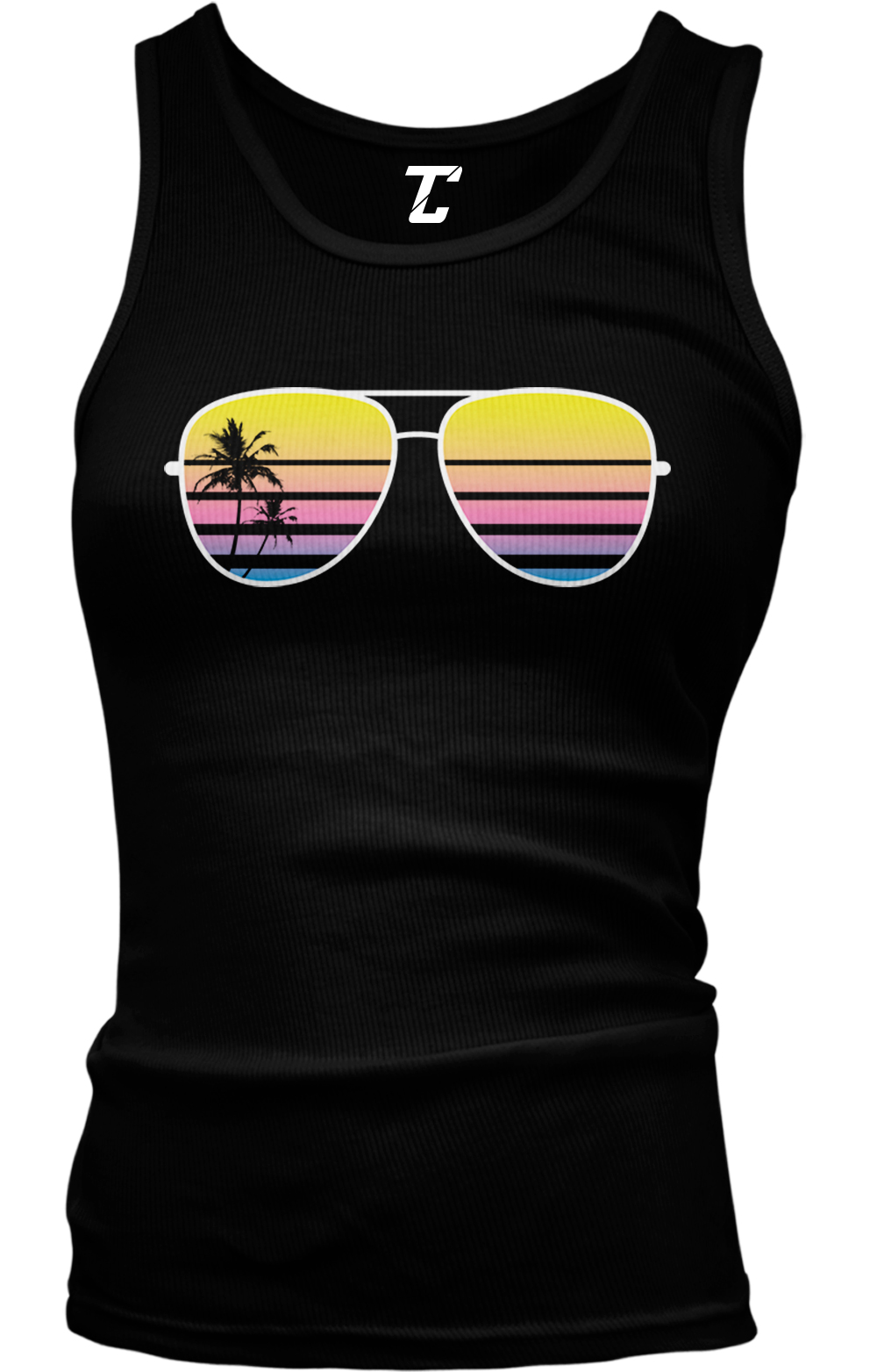 Sunglasses - Palm Tree Sunset Vacation Beach Juniors Tank Top - Picture 2 of 3