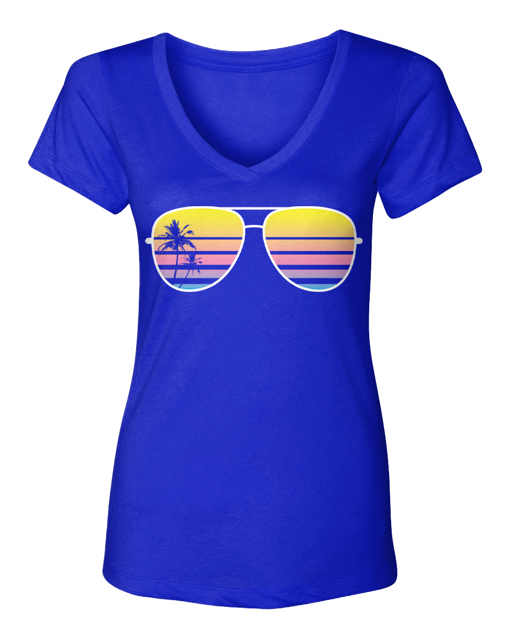 Sunglasses - Palm Tree Sunset Vacation Beach Women's V-Neck T