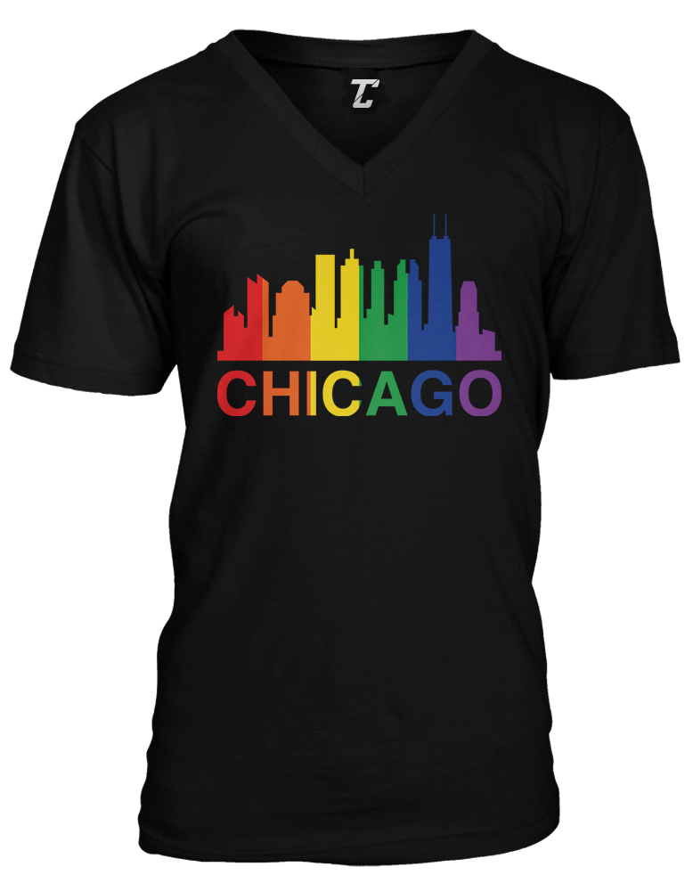 Chicago – LGBTQ Gay Lesbian Pride Proud Parade Rainbow Unisex V-Neck T-shirt