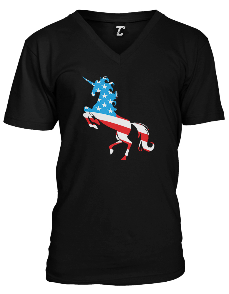 American Unicorn – Silhouette USA Red White & Blue Unisex V-Neck T-shirt