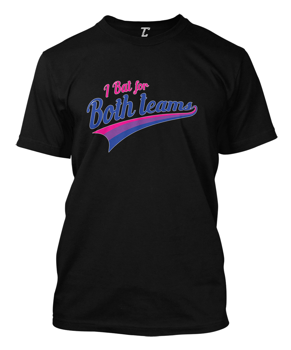 I Bat For Both Teams – LGBTQ Bisexual Baseball Bi Funny Men’s T-shirt