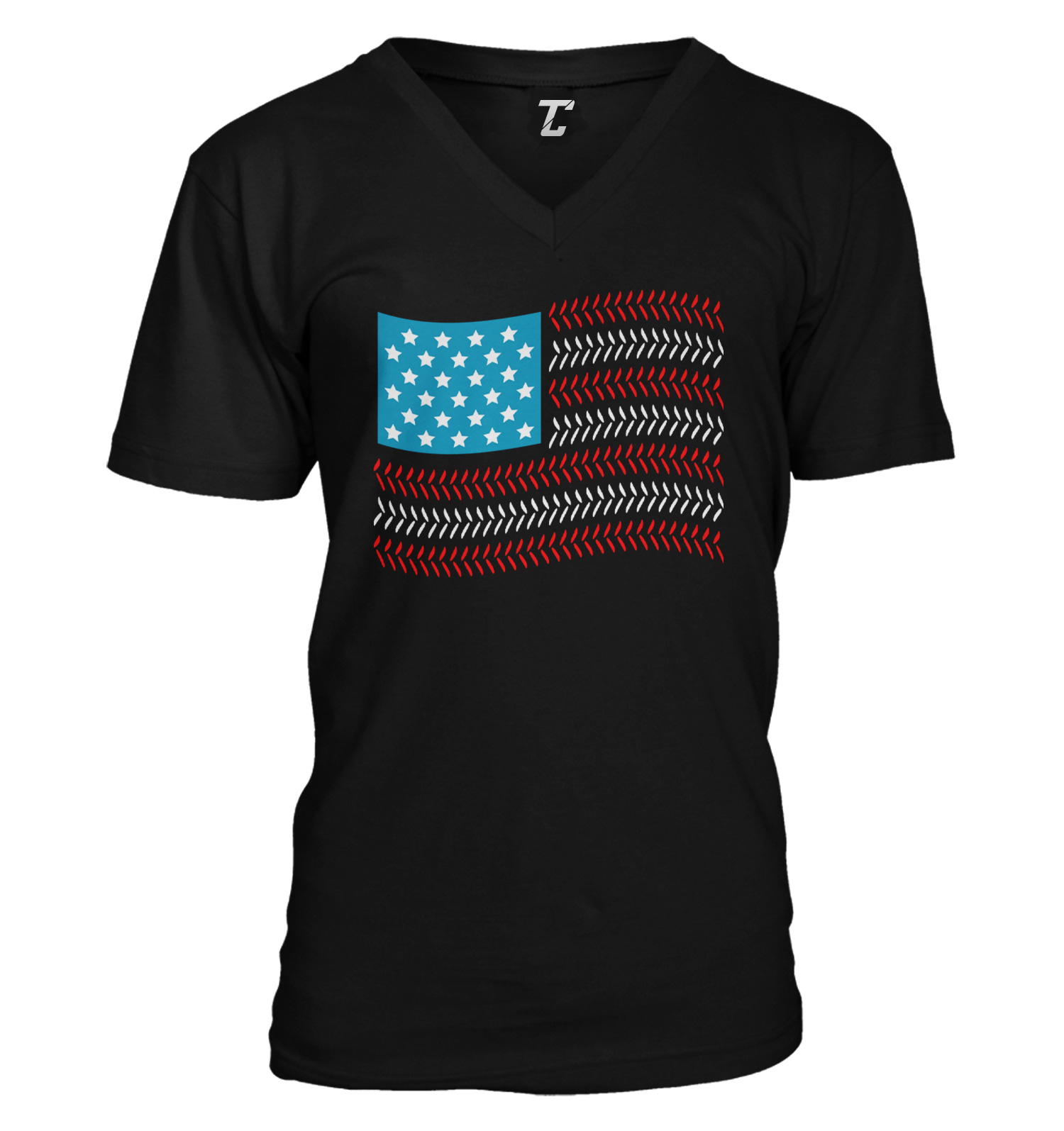 USA Flag With Baseball Seams – Red White & Blue Sports Unisex V-Neck T-shirt
