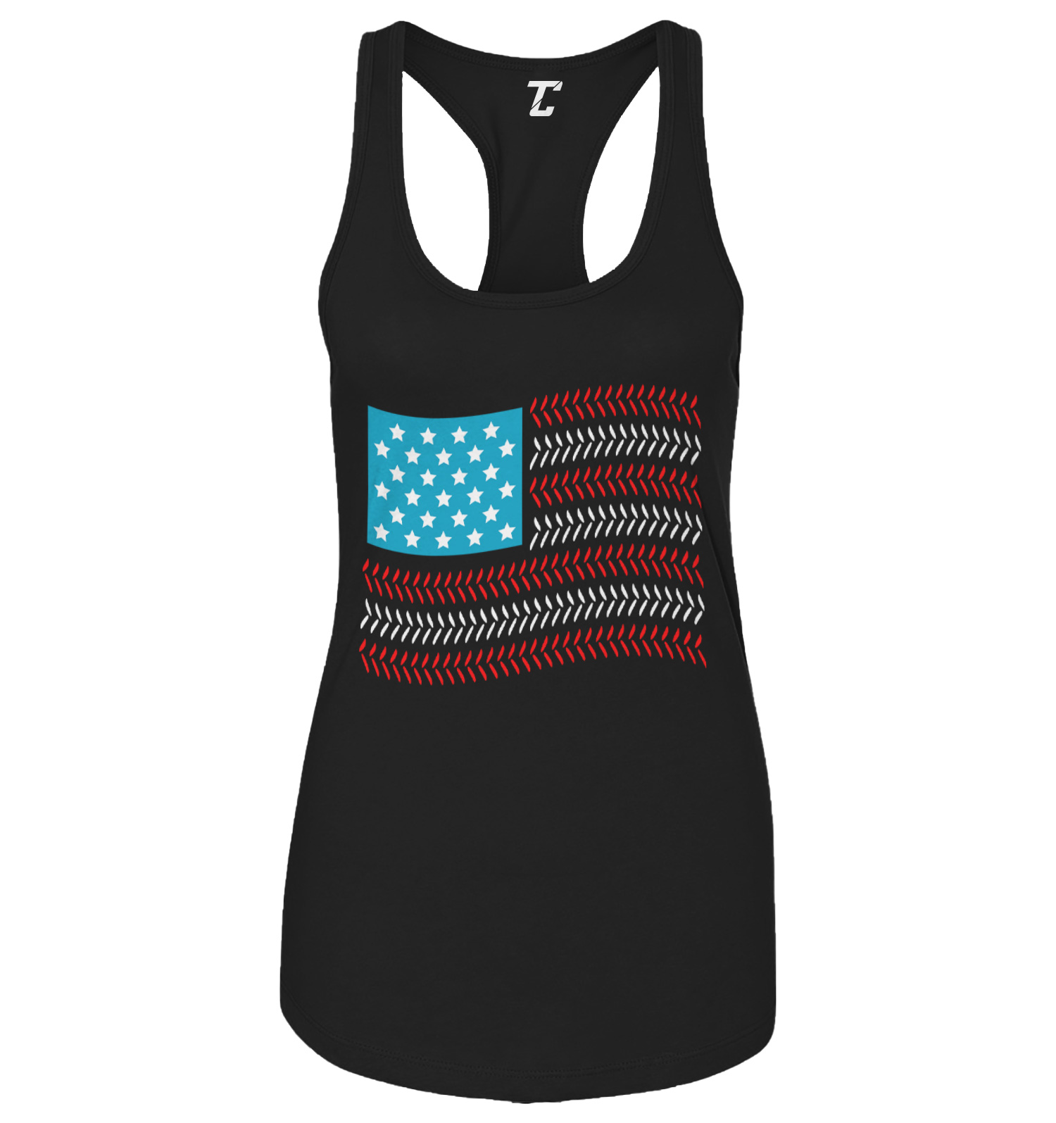 USA Flag With Baseball Seams – Red White & Blue Sports Women’s Tank