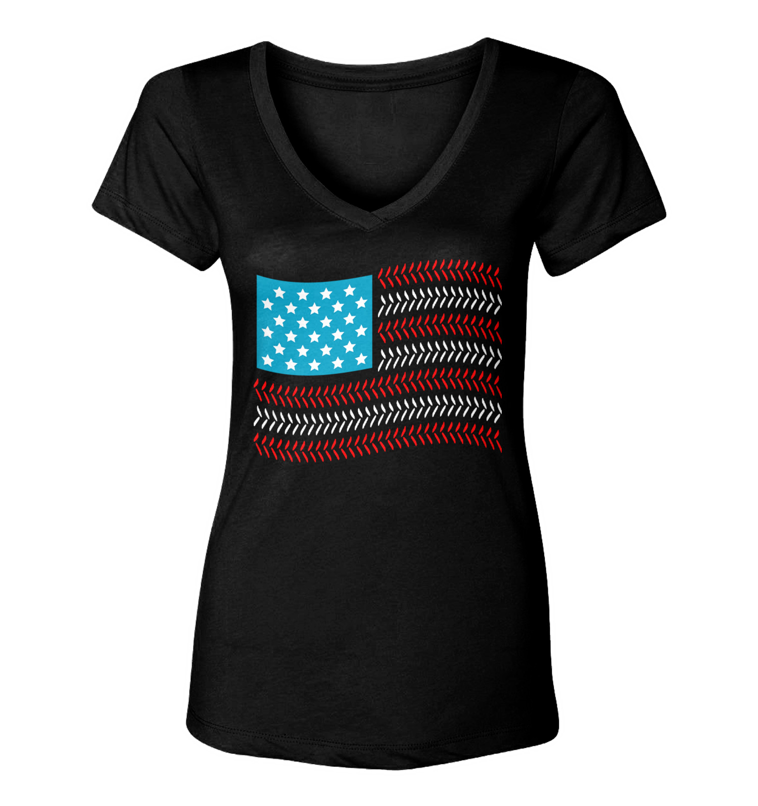 USA Flag With Baseball Seams – Red White & Blue Sports Women’s V-Neck T-Shirt
