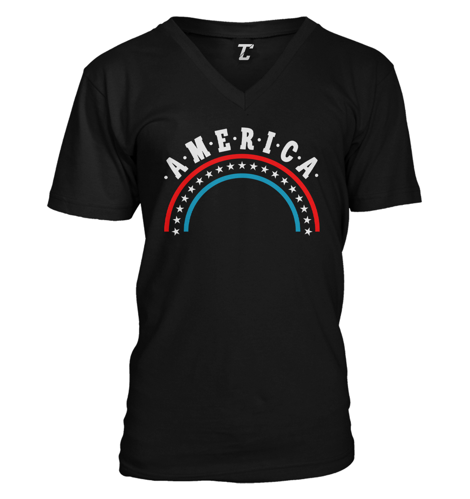 America Rainbow – Stars & Stripes USA Red White & Blue Unisex V-Neck T-shirt