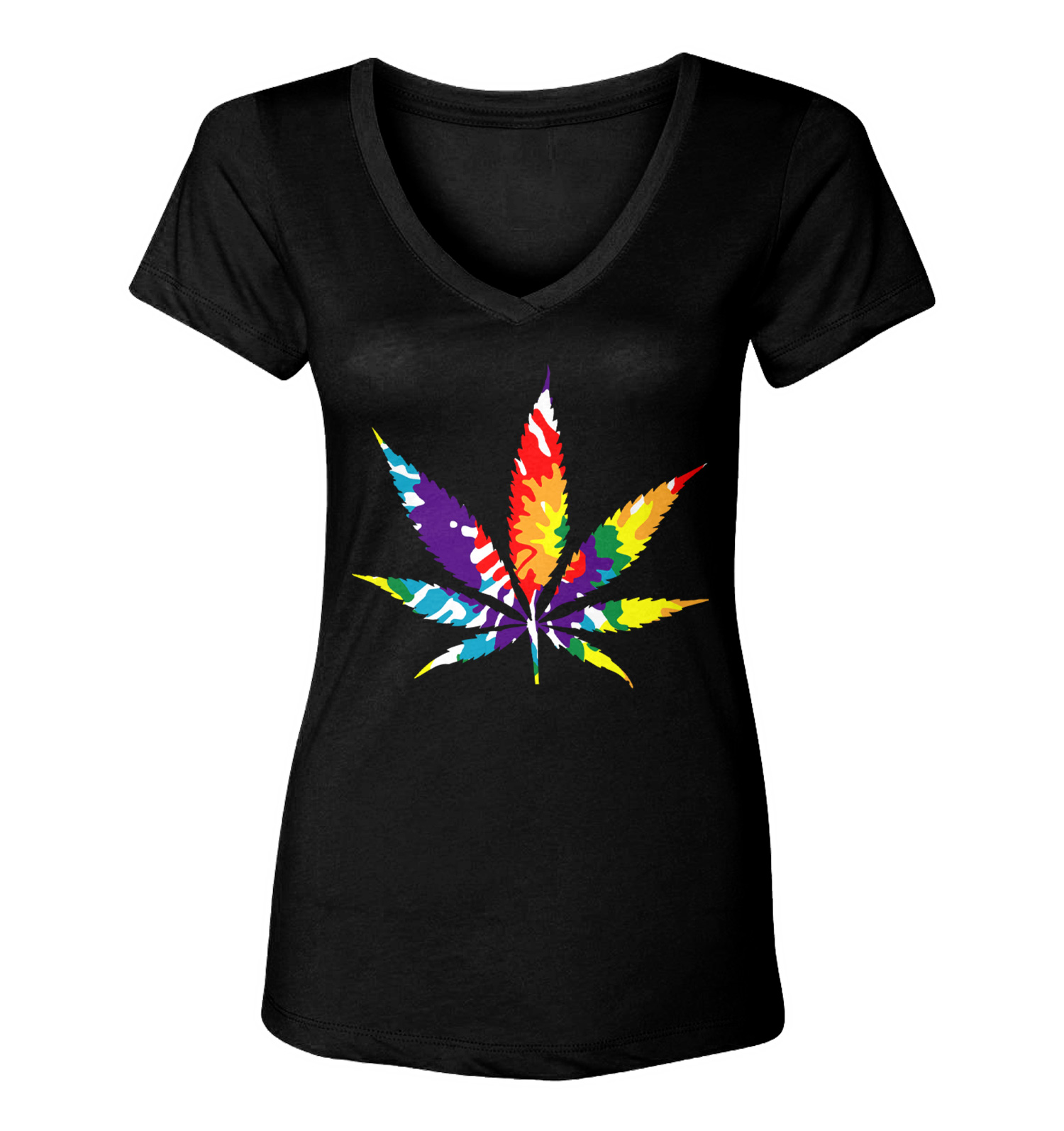 Pot Leaf Rainbow Tie Dye Pattern – Weed Stoner Bong Women’s V-Neck T-Shirt