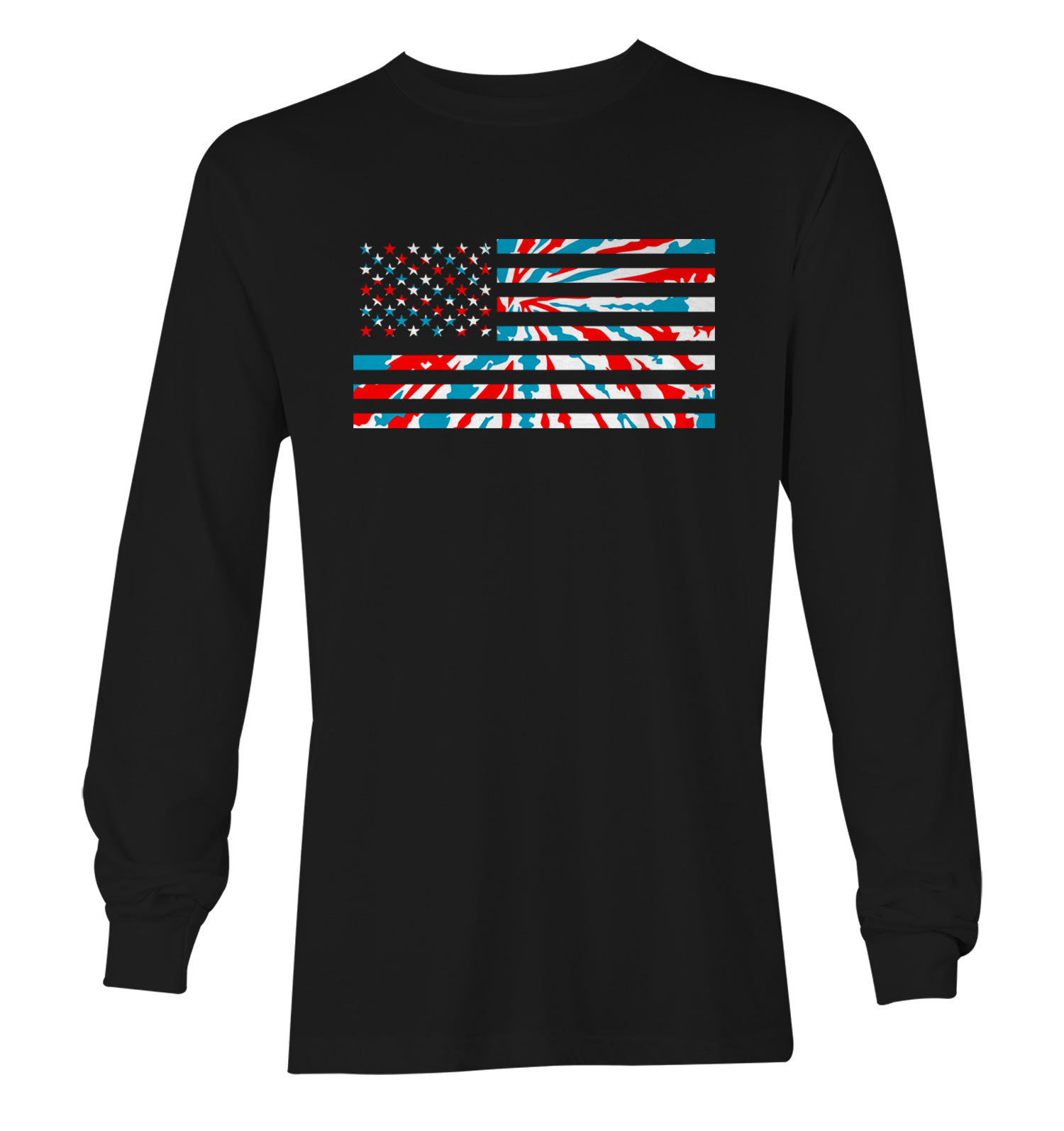 USA Flag Red White And Blue Tie Dye Pattern Unisex Long Sleeve Shirt