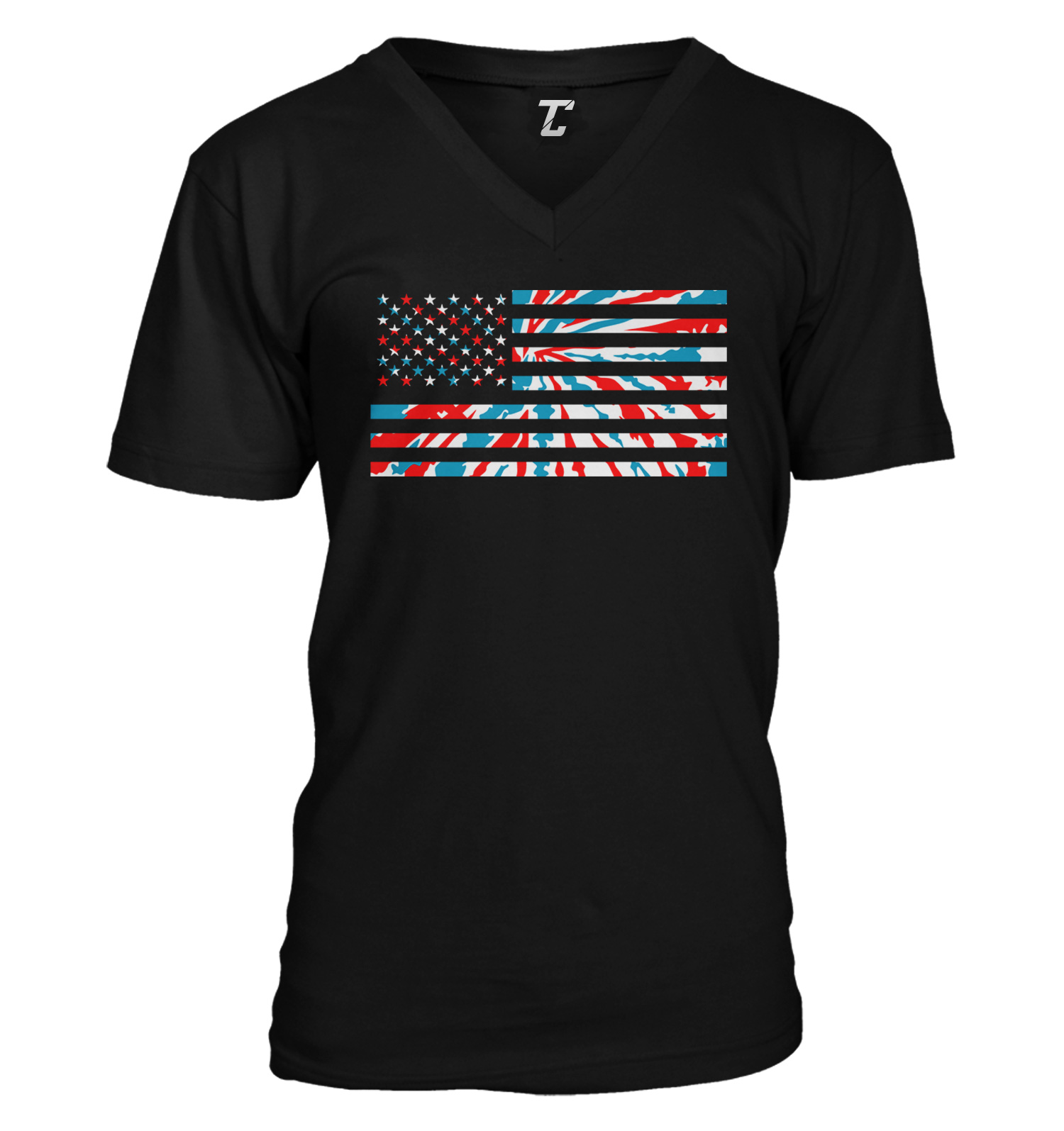 USA Flag Red White And Blue Tie Dye Pattern Unisex V-Neck T-shirt