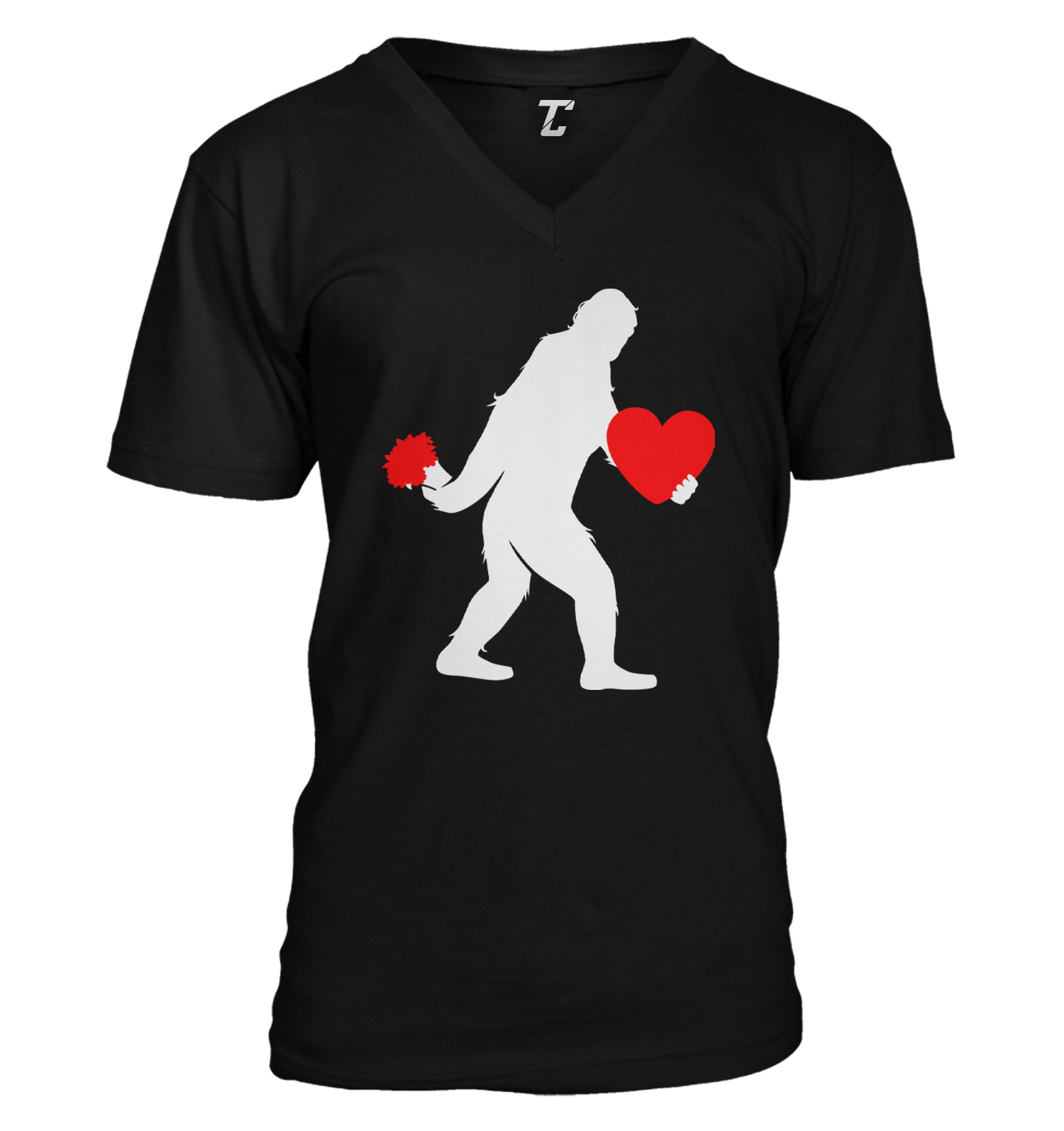 Bigfoot Valentine&rsquo;s Day – Sasquatch Heart Flowers Love Unisex V-Neck T-shirt