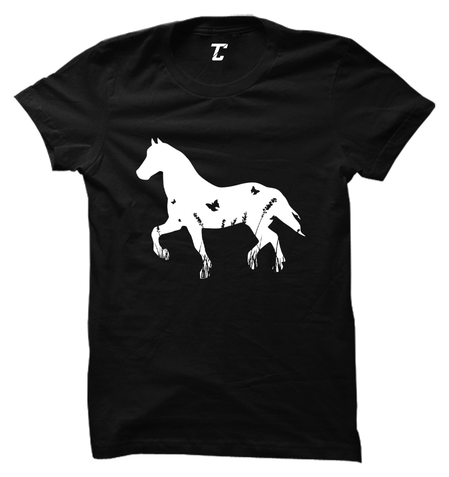 Horse Silhouette With Butterflies – Esquestrian Animal Women’s T-shirt