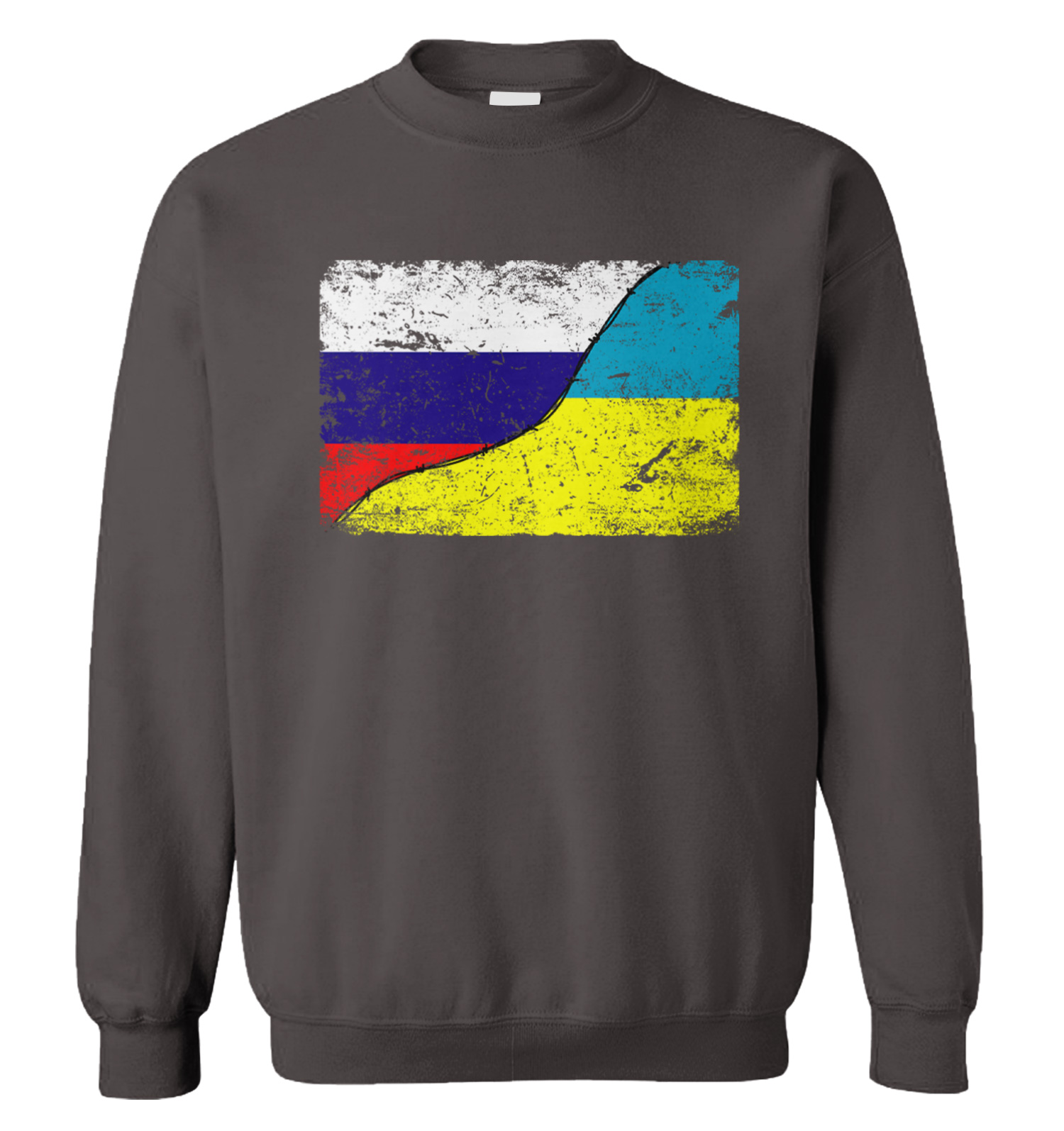 Russian And Ukrainian Flags With Barbed Wire - Divided Unisex Sweatshirt
