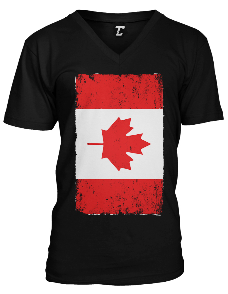 Distresed Canada Flag – Canadian Maple Leaf Eh? Pride Unisex V-Neck T-shirt