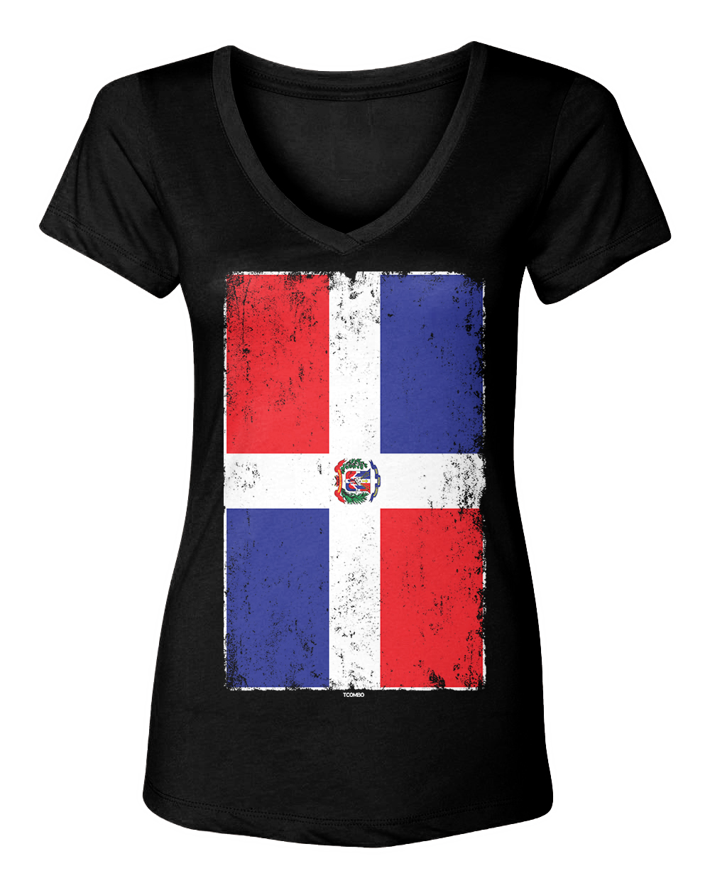 Distressed Dominican Republic Flag – Heritage Pride Women’s V-Neck T-Shirt