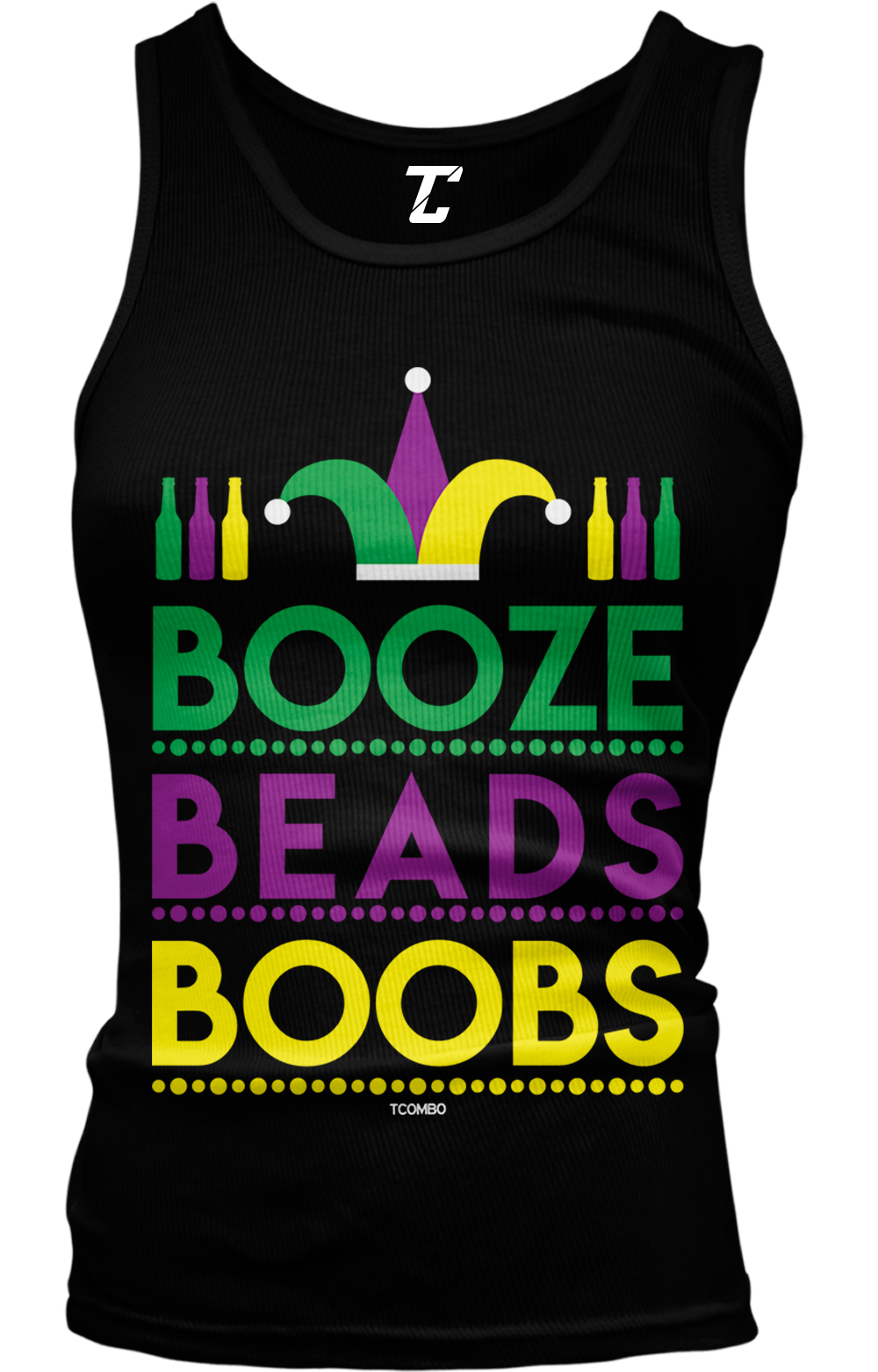 Booze Beads Boobs - Funny Mardi Gras New Orleans NOLA Juniors Tank Top - Picture 2 of 3