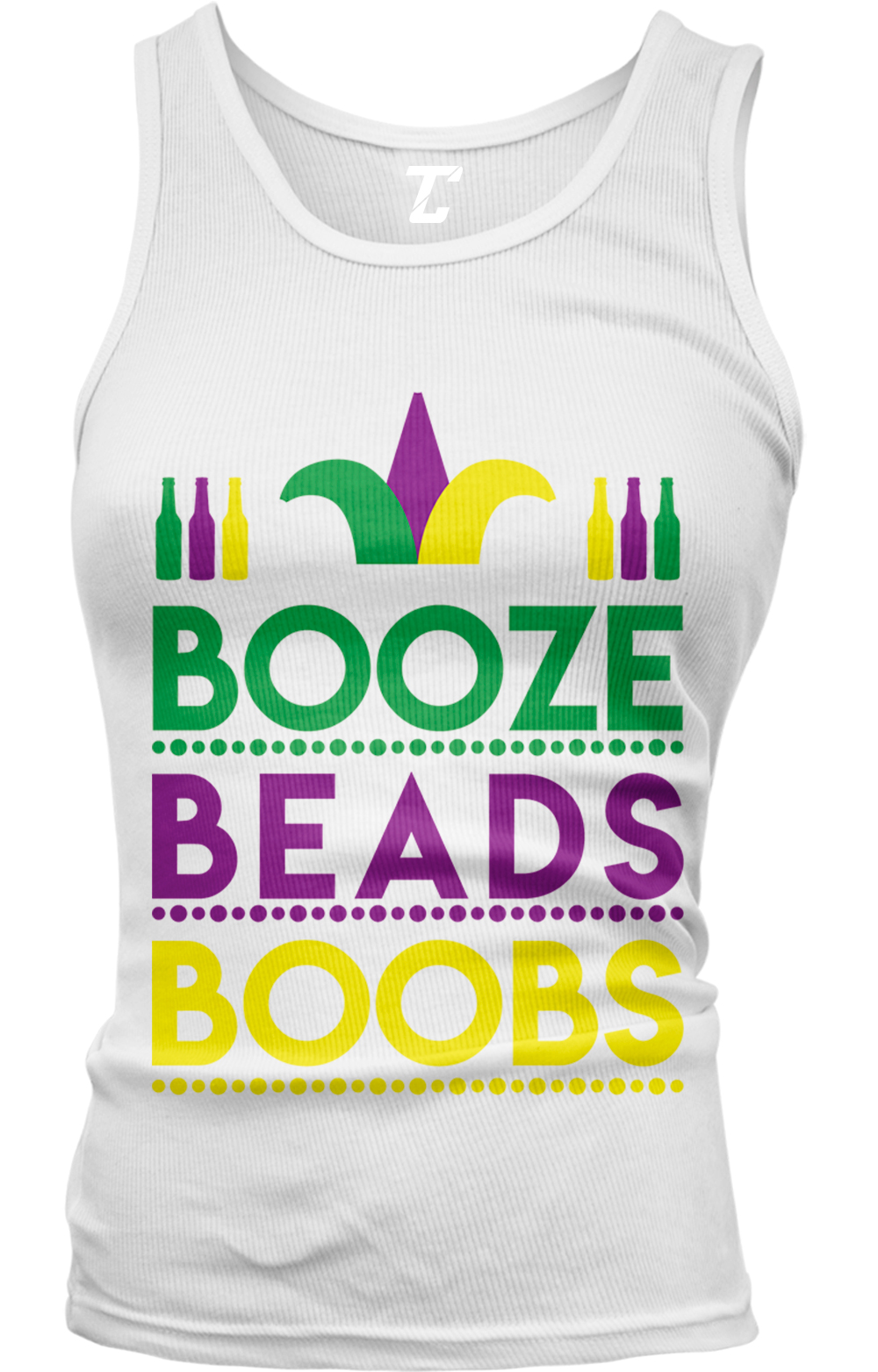 Booze Beads Boobs - Funny Mardi Gras New Orleans NOLA Juniors Tank Top - Picture 3 of 3