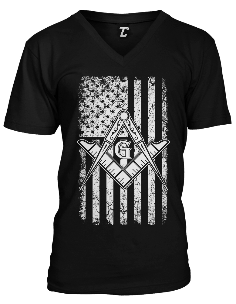Square & Compass American Flag – United States Mason Unisex V-Neck T-shirt