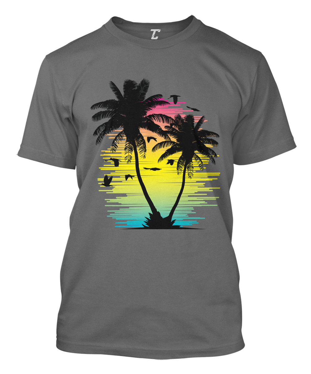 Retro Palm Tree Scenery – Beach Paradise Vacation Ocean Men’s T-shirt