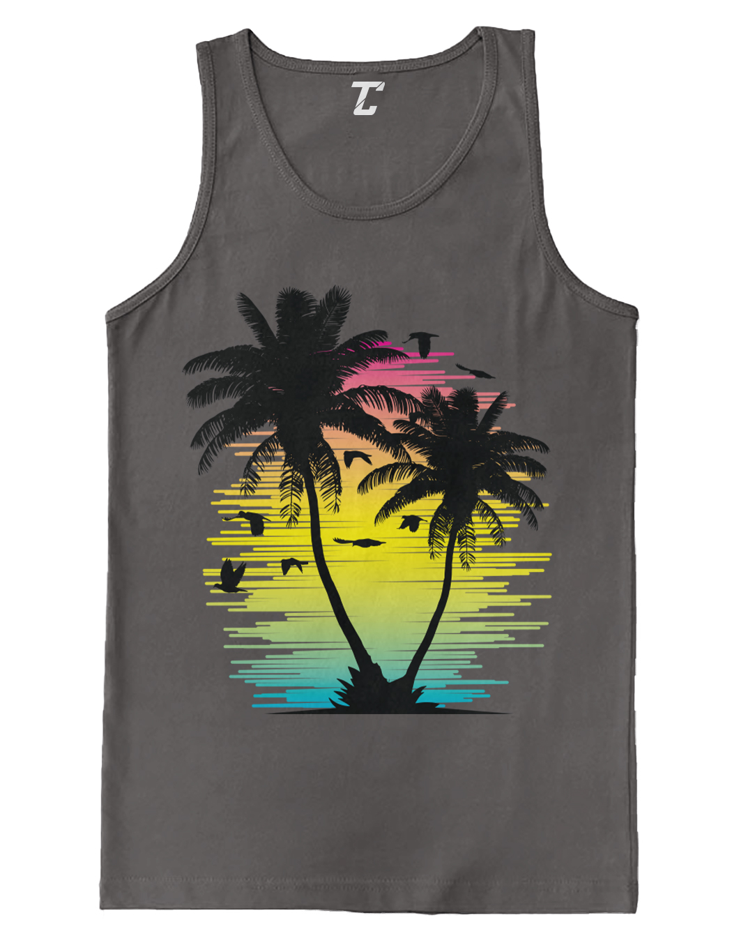 Retro Palm Tree Scenery – Beach Paradise Vacation Ocean Men’s Tank Top