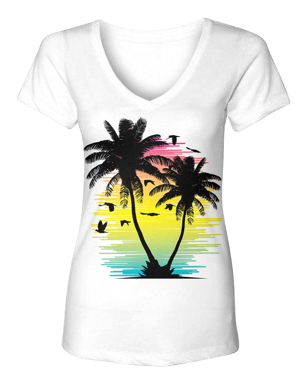 Womens Boracay Sunset Vintage Souvenir Palm Tree Beach Sun V-Neck T-Shirt