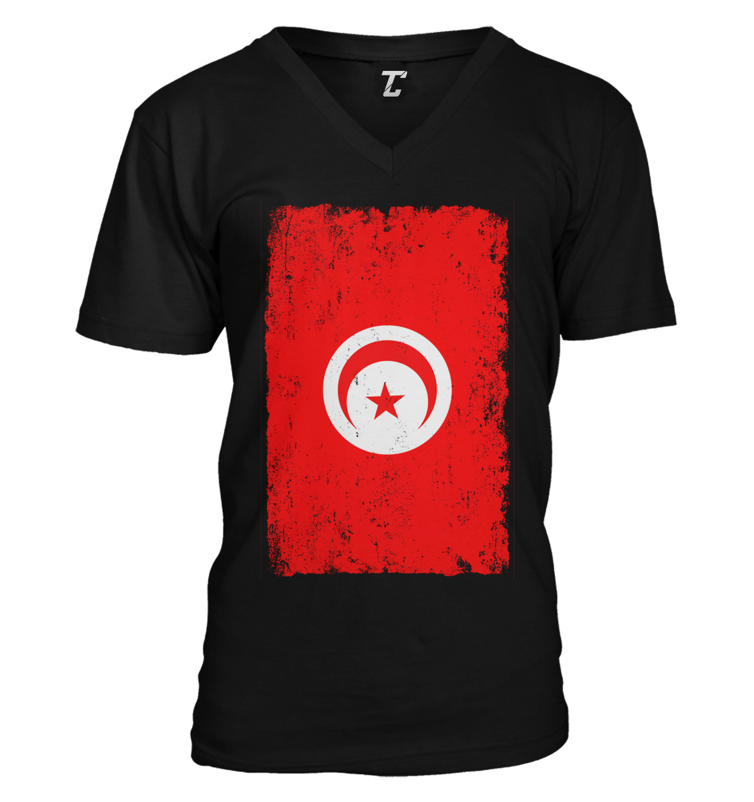 Distressed Tunisia Flag – Futbol Tunisian Country Pride Unisex V-Neck T-shirt