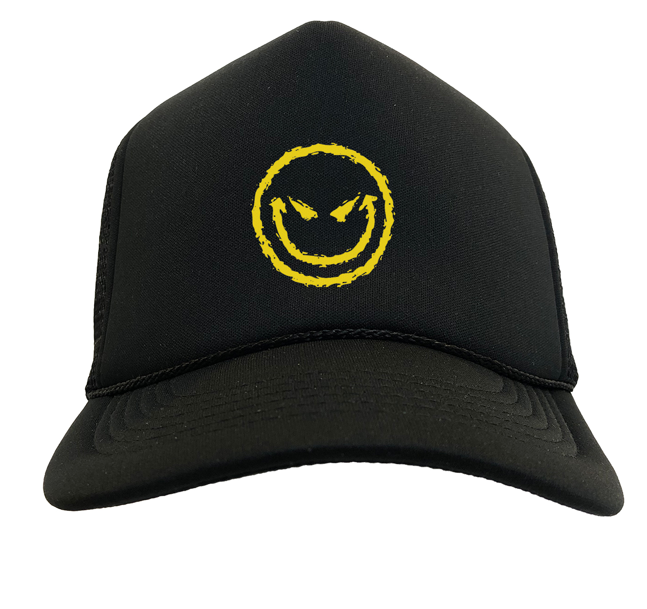 Evil Smiling Face - Badass Emoticon Crazy Solid Trucker Hat - Picture 11 of 20