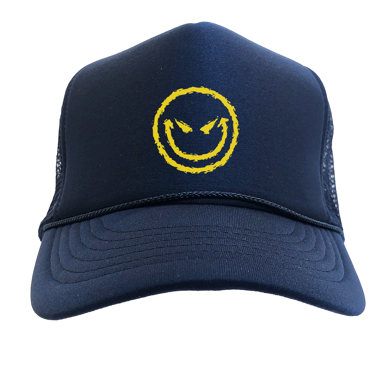 Evil Smiling Face - Badass Emoticon Crazy Solid Trucker Hat - Picture 14 of 20