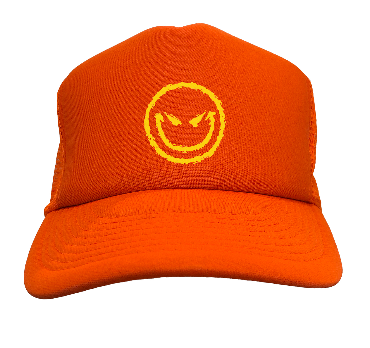Evil Smiling Face - Badass Emoticon Crazy Solid Trucker Hat - Picture 19 of 20