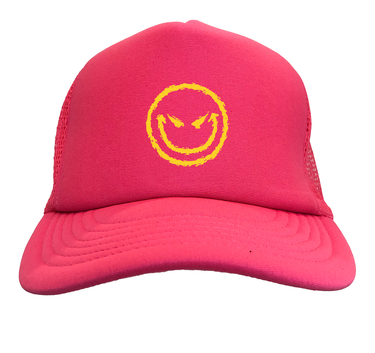Evil Smiling Face - Badass Emoticon Crazy Solid Trucker Hat - Picture 20 of 20