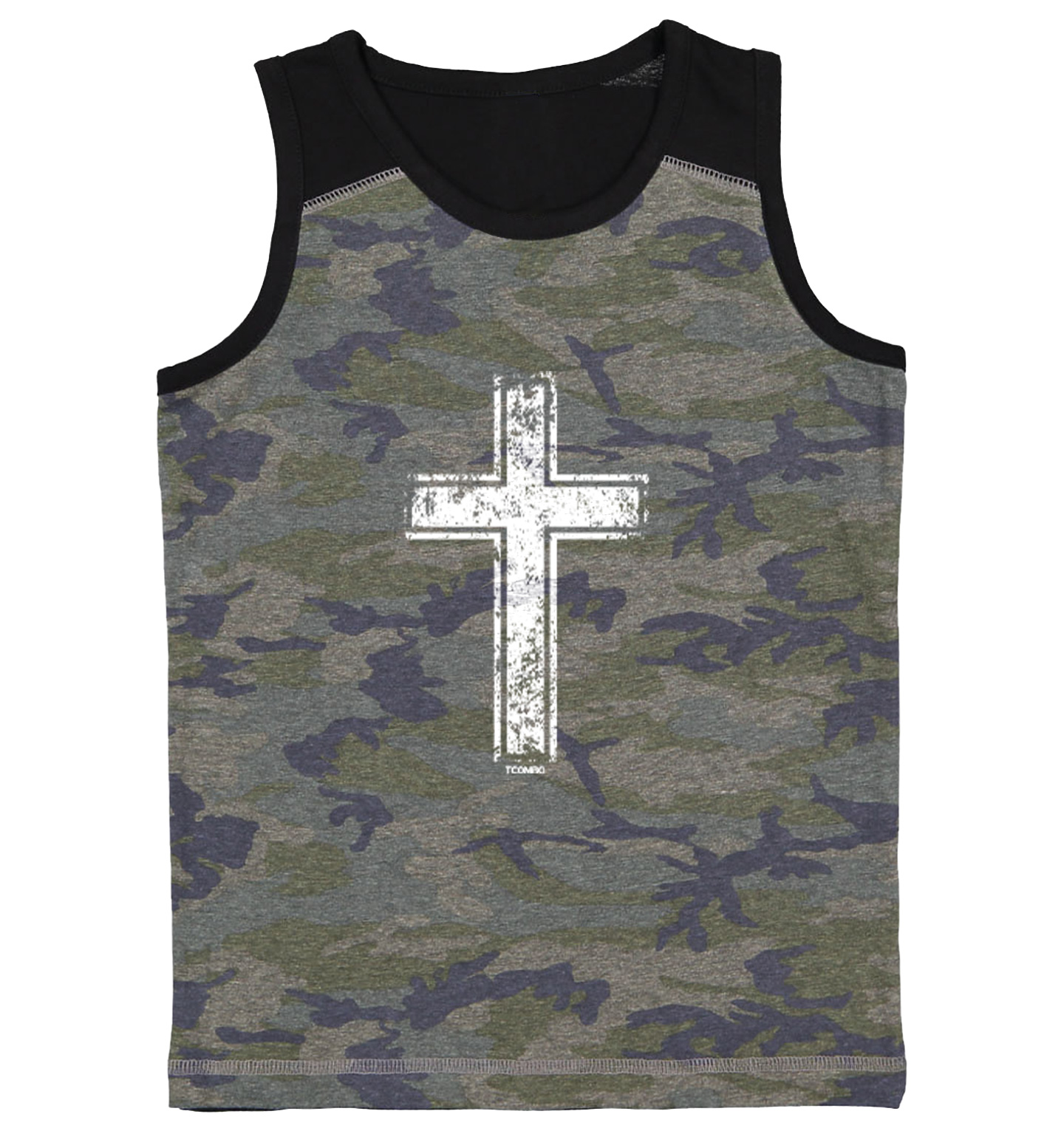 Distressed Cross - Jesus Catholic Christian Church Youth Contrast Tank Top - Picture 2 of 7