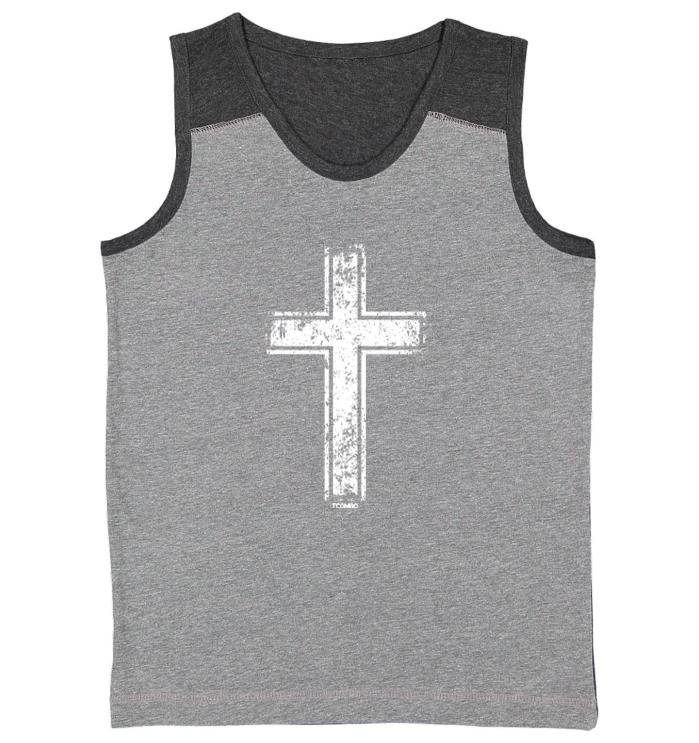 Distressed Cross - Jesus Catholic Christian Church Youth Contrast Tank Top - Picture 3 of 7
