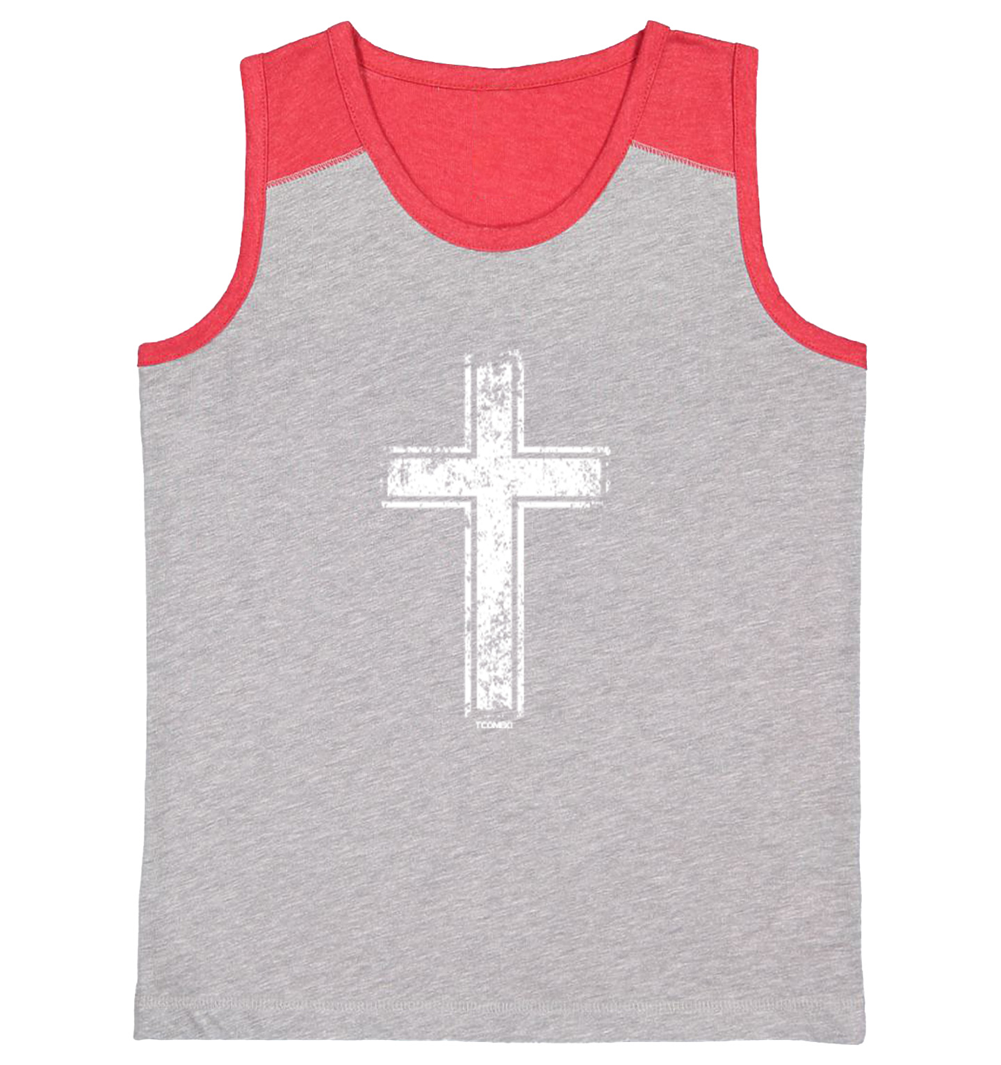 Distressed Cross - Jesus Catholic Christian Church Youth Contrast Tank Top - Picture 7 of 7