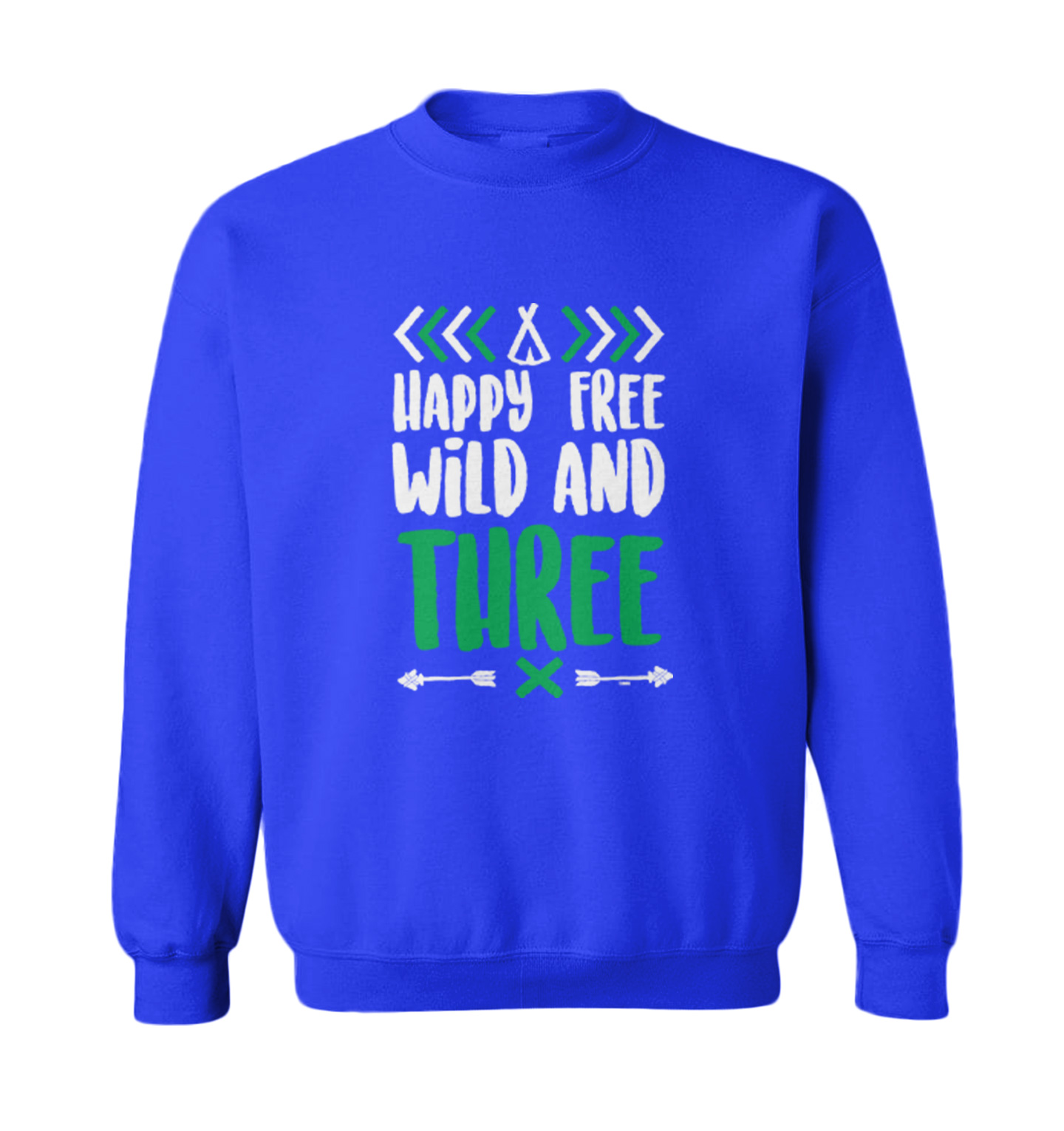 Happy Free Wild And Three - 3 Year Old Third Birthday Toddler Crewneck Sweater - Picture 7 of 7