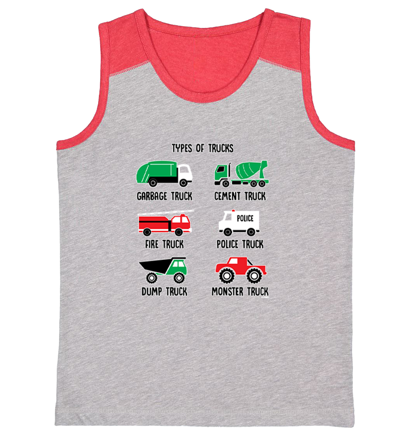 Types Of Trucks - Garbage Dump Fire Police Monster Youth Contrast Tank Top - Picture 7 of 7