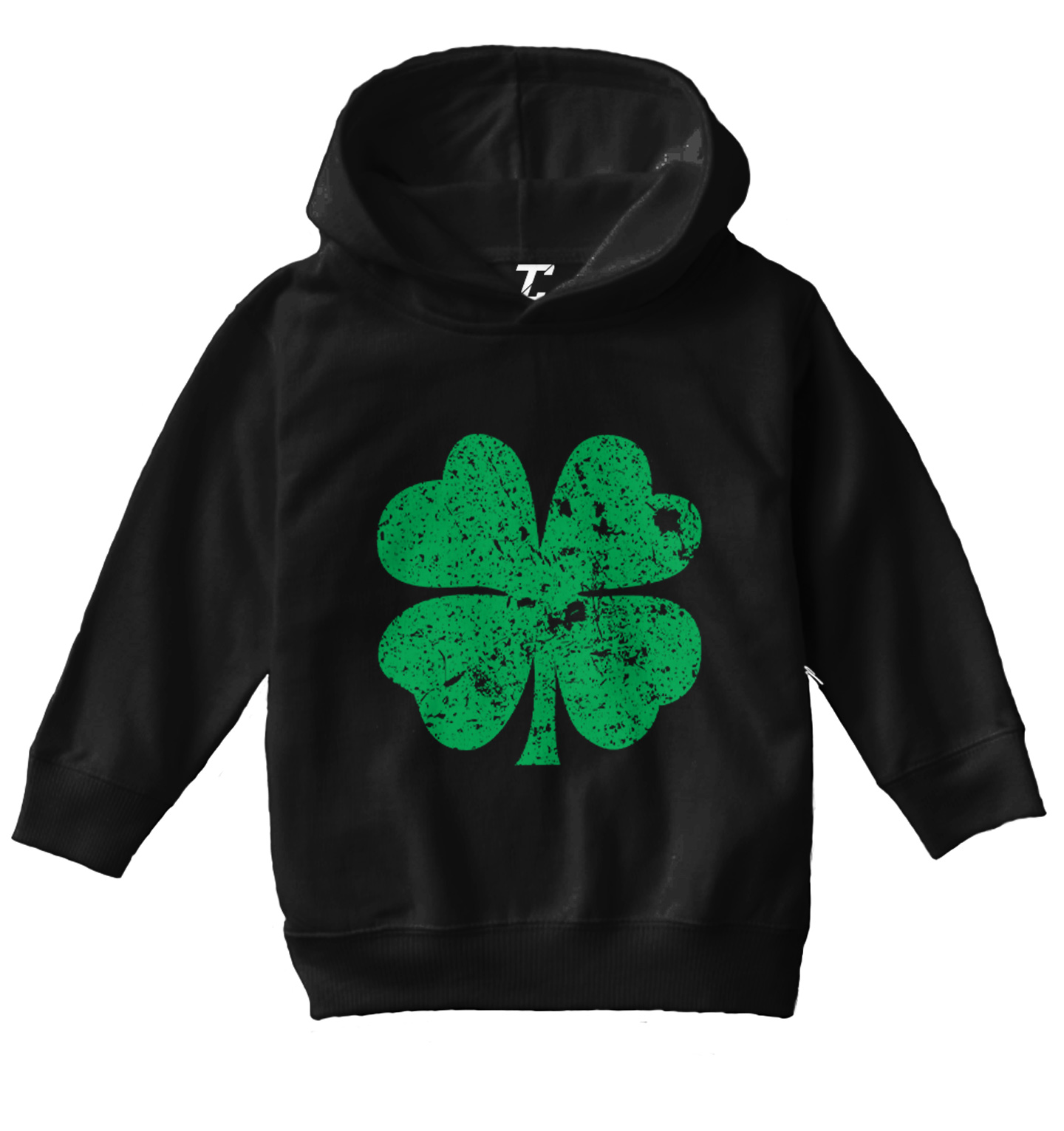 Distressed Green Four Leaf Clover - St. Patrick's Day Toddler/Youth Hoodie - Picture 2 of 12