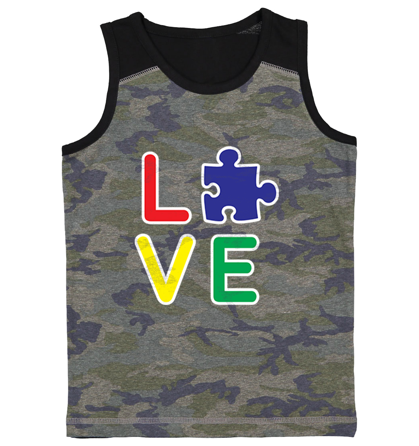 Love Autism - Autistic Awareness Puzzle Piece Youth Contrast Tank Top - Picture 2 of 7