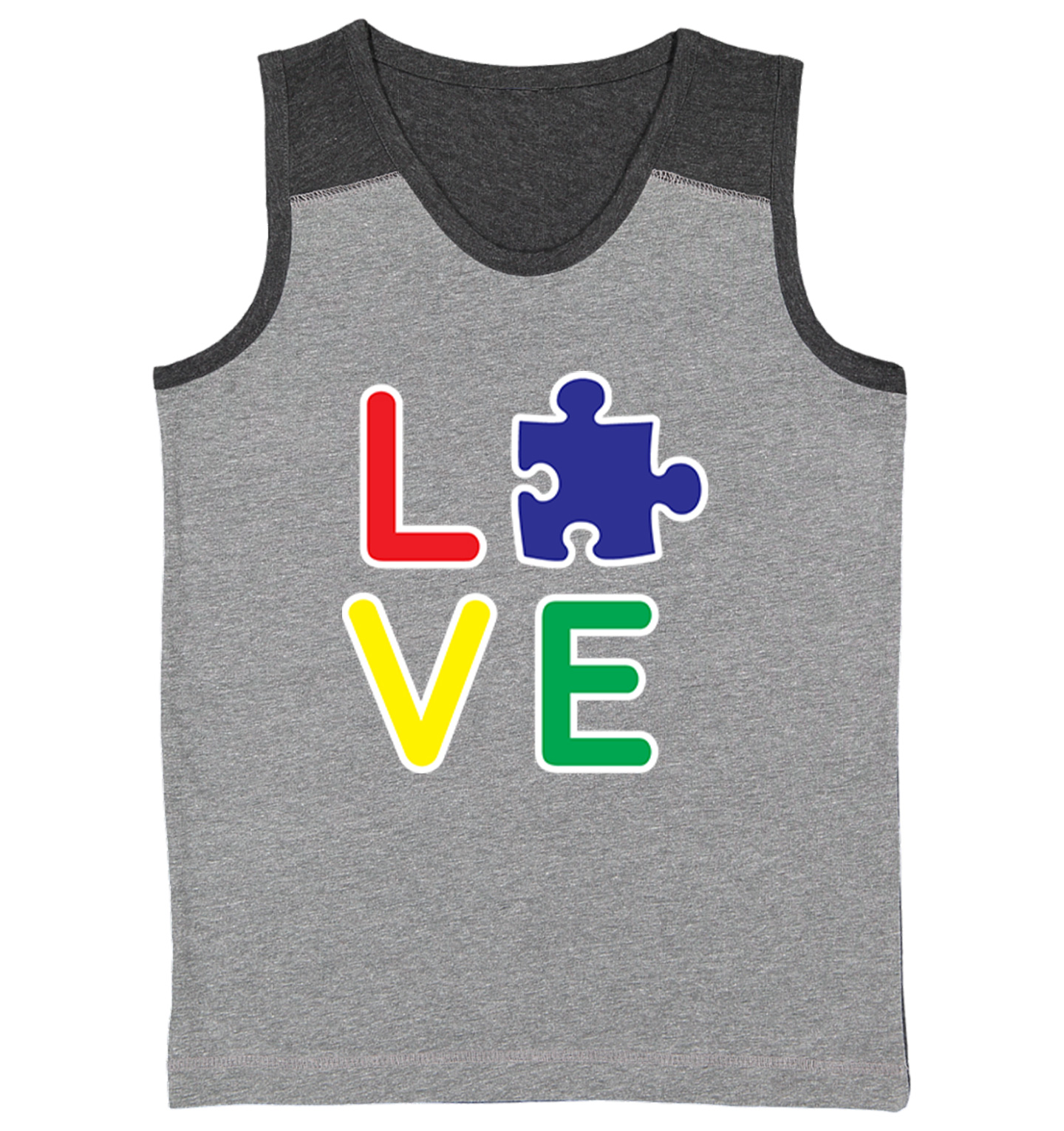 Love Autism - Autistic Awareness Puzzle Piece Youth Contrast Tank Top - Picture 3 of 7