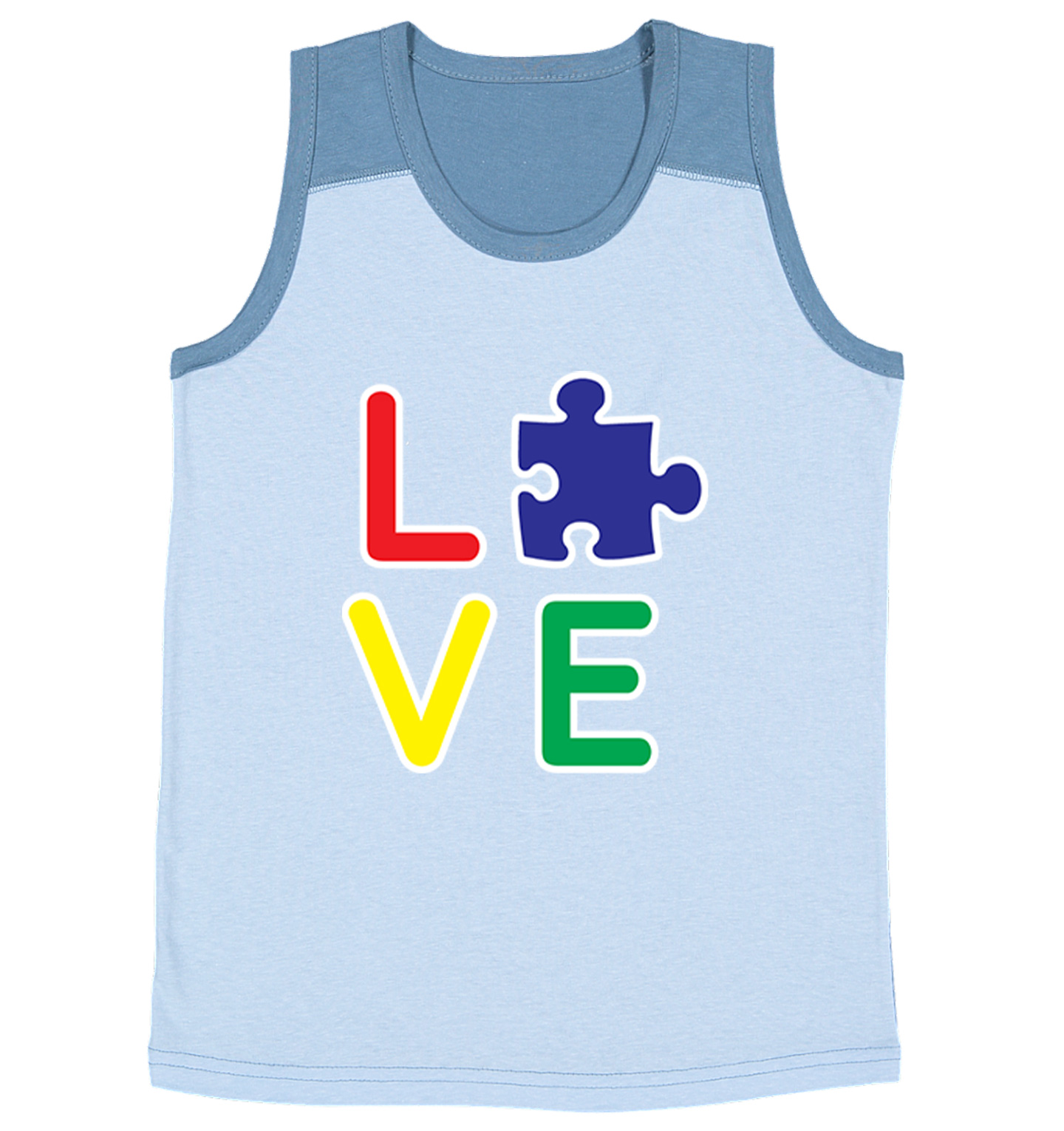 Love Autism - Autistic Awareness Puzzle Piece Youth Contrast Tank Top - Picture 4 of 7