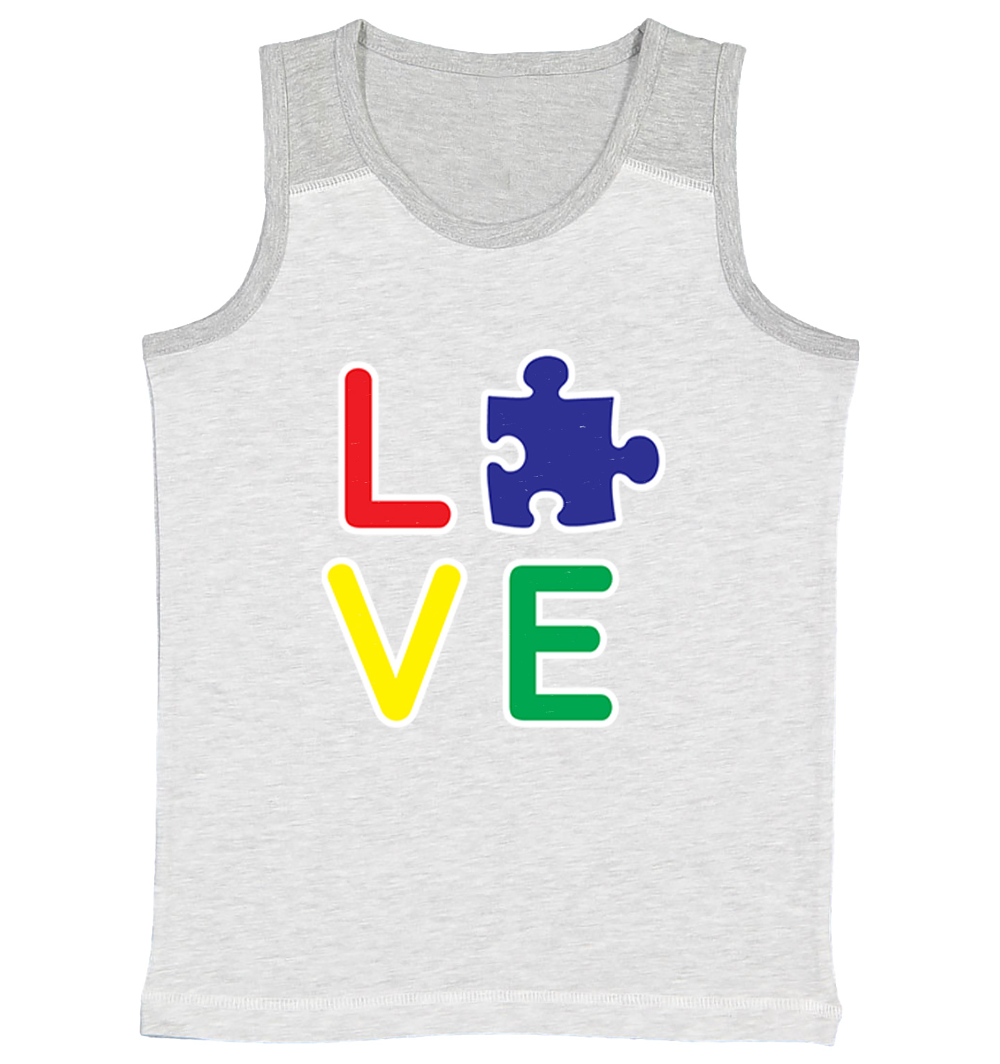 Love Autism - Autistic Awareness Puzzle Piece Youth Contrast Tank Top - Picture 5 of 7